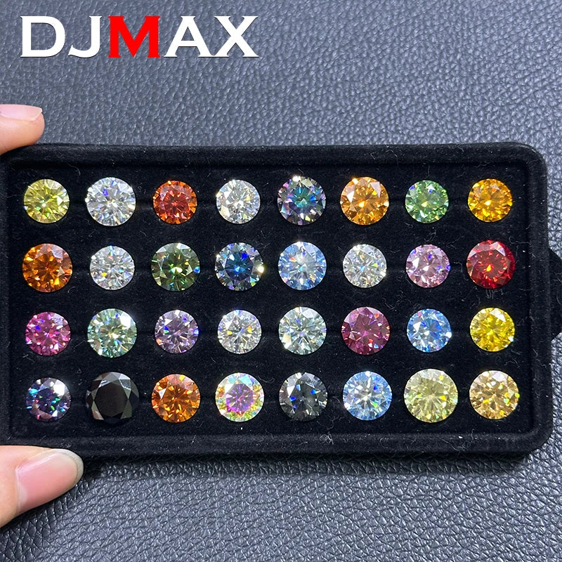 DJMAX 0.5-3ct Pink Red Royal Blue Green Moissanite Loose Stone Excellent Cut 5/6.5/8/9mm Original Moissanite Diamond Stones