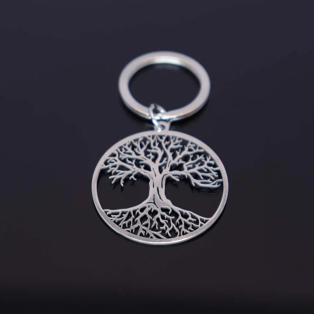 2024 New fashion stainless steel round tree of Life pendant keychain temperament everything with key chain men's and women's acc