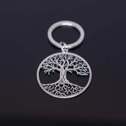 2024 New fashion stainless steel round tree of Life pendant keychain temperament everything with key chain men's and women's acc