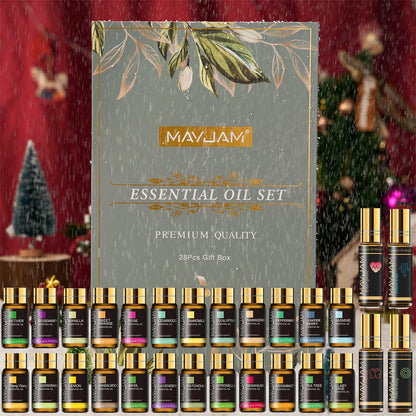 MAYJAM 28pcs/set Aromatherapy Essential Oils Gift Box,Sandalwood Bergamot Lemongrass Lemon Lavender Citronella Patchouli Tea Tree Sage Sweet Orange Rosemary Vanilla Vetiver Rose Cedarwood Chamomile Eucalyptus for Humidifier R