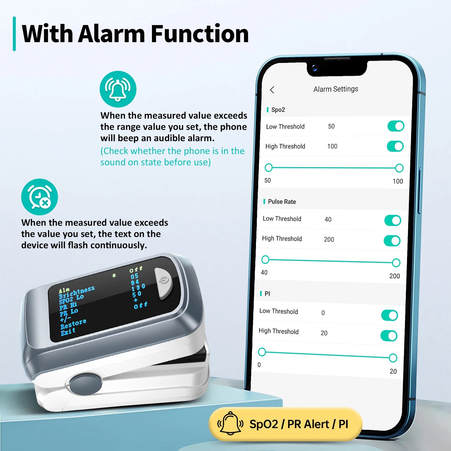 Finger Pulse Oximeter Blood Oxygen Saturation Bluetooth APP Control
