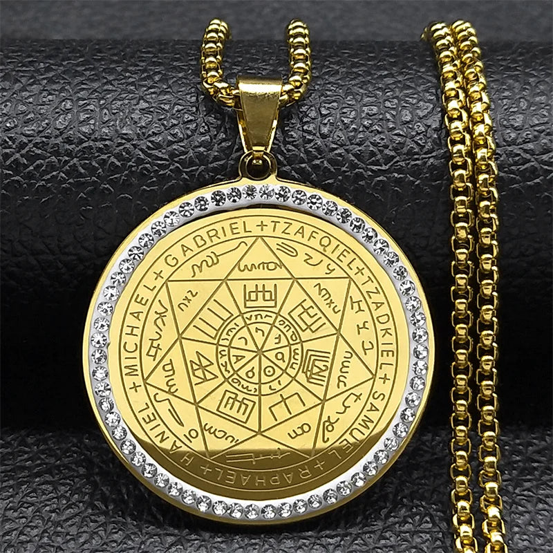 Seven Archangels Medal Angel Necklace for Women Men Stainless Steel Seal of Solomon Protection Chain Jewelry Collar NZZZ504S02