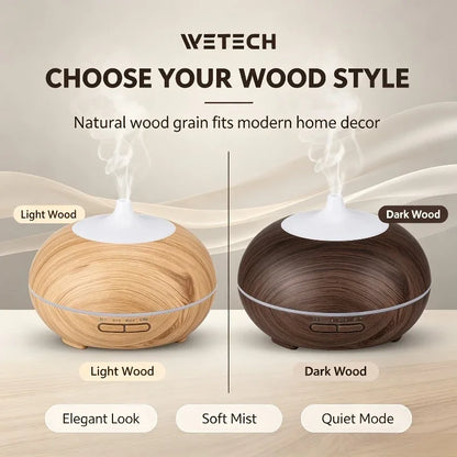 500ml Wood Grain Ultrasonic Aroma Diffuser, Essential Oil Humidifier with RGB 7 Colors Night Light, Quiet Timer Scent Machine for Bedroom Office Yoga Room Up to 30㎡