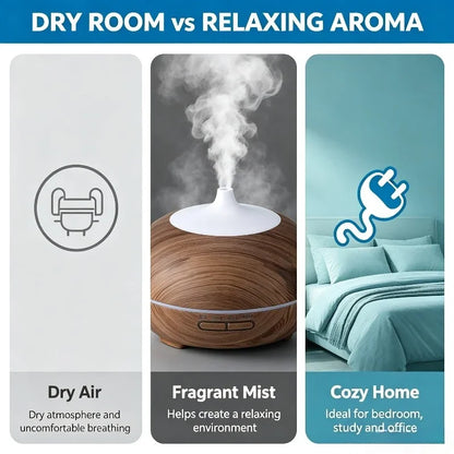 500ml Wood Grain Ultrasonic Aroma Diffuser, Essential Oil Humidifier with RGB 7 Colors Night Light, Quiet Timer Scent Machine for Bedroom Office Yoga Room Up to 30㎡