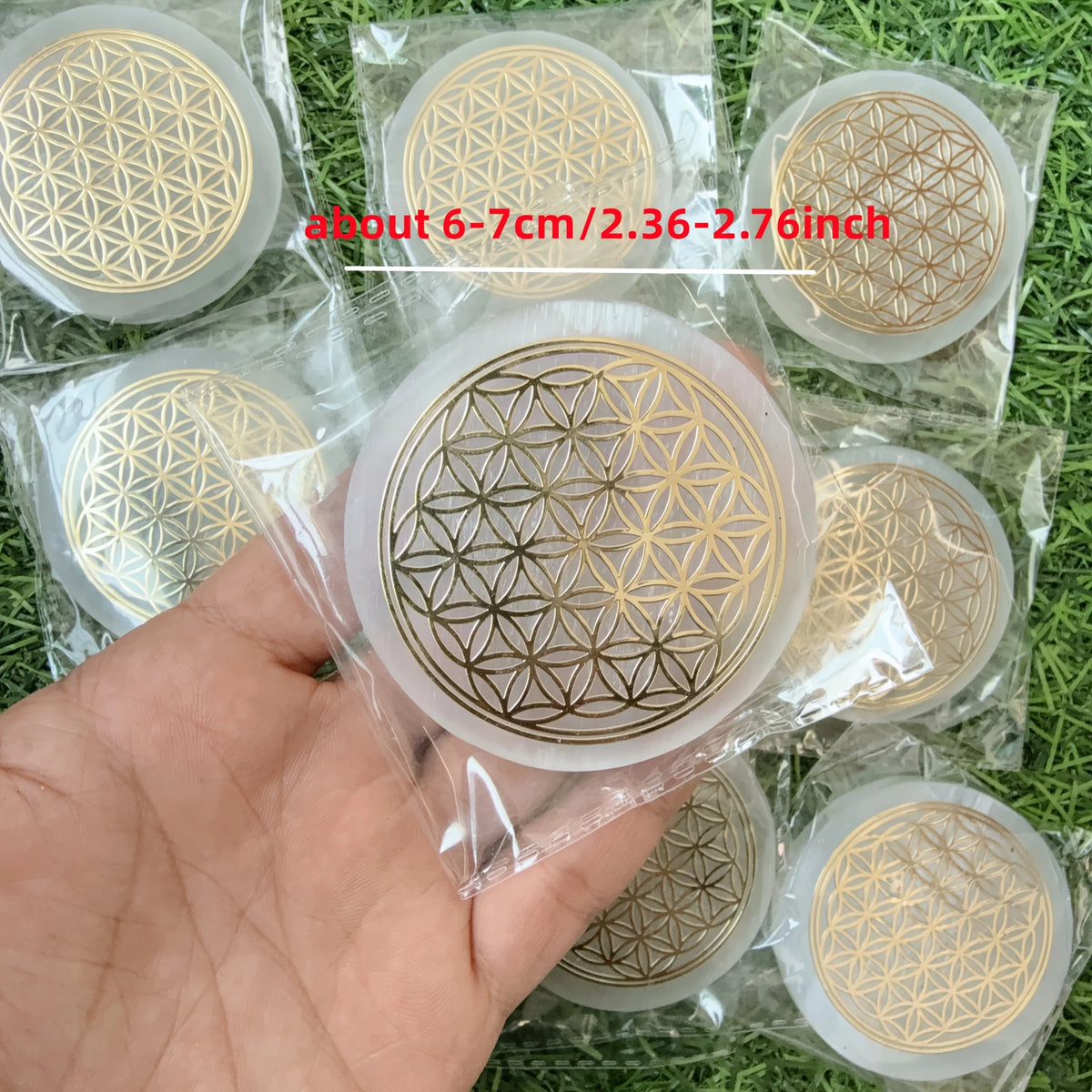 1pc Selenite Flower Charging Plate, Flower of Life Circle, selenite slab, Flower of life selenite plate, fibrous gypsum Selenite