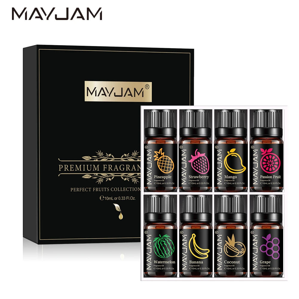 MAYJAM 8 Bottles Aromatherapy Oil Set-Strawberry Watermelon Mango Passion Fruit Coconut Pineapple Banana Grape Fragrance Oils