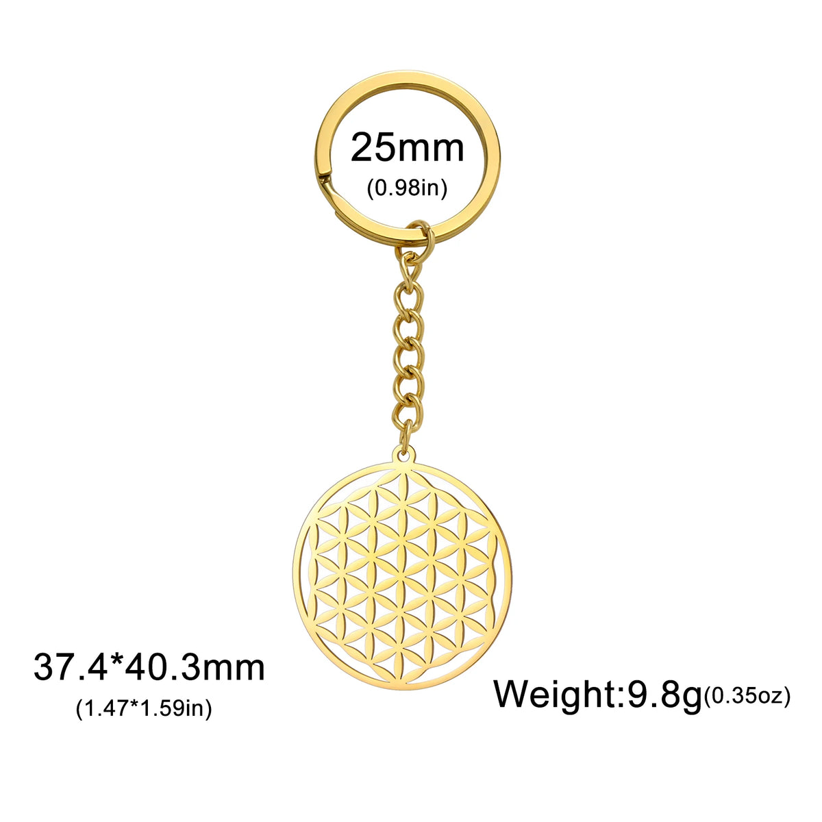 Skyrim Flower of Life Round Key Chain Stainless Steel Gold Color Pendant for Bag Sacred Geometry Amulet Keyring Accessories Gift