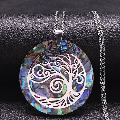 Tree of Life Stainless Steel Abalone Shell Natural Necklace Chain Gold Color Necklaces Mother Pearl Shell Boho Jewelry Collar NX