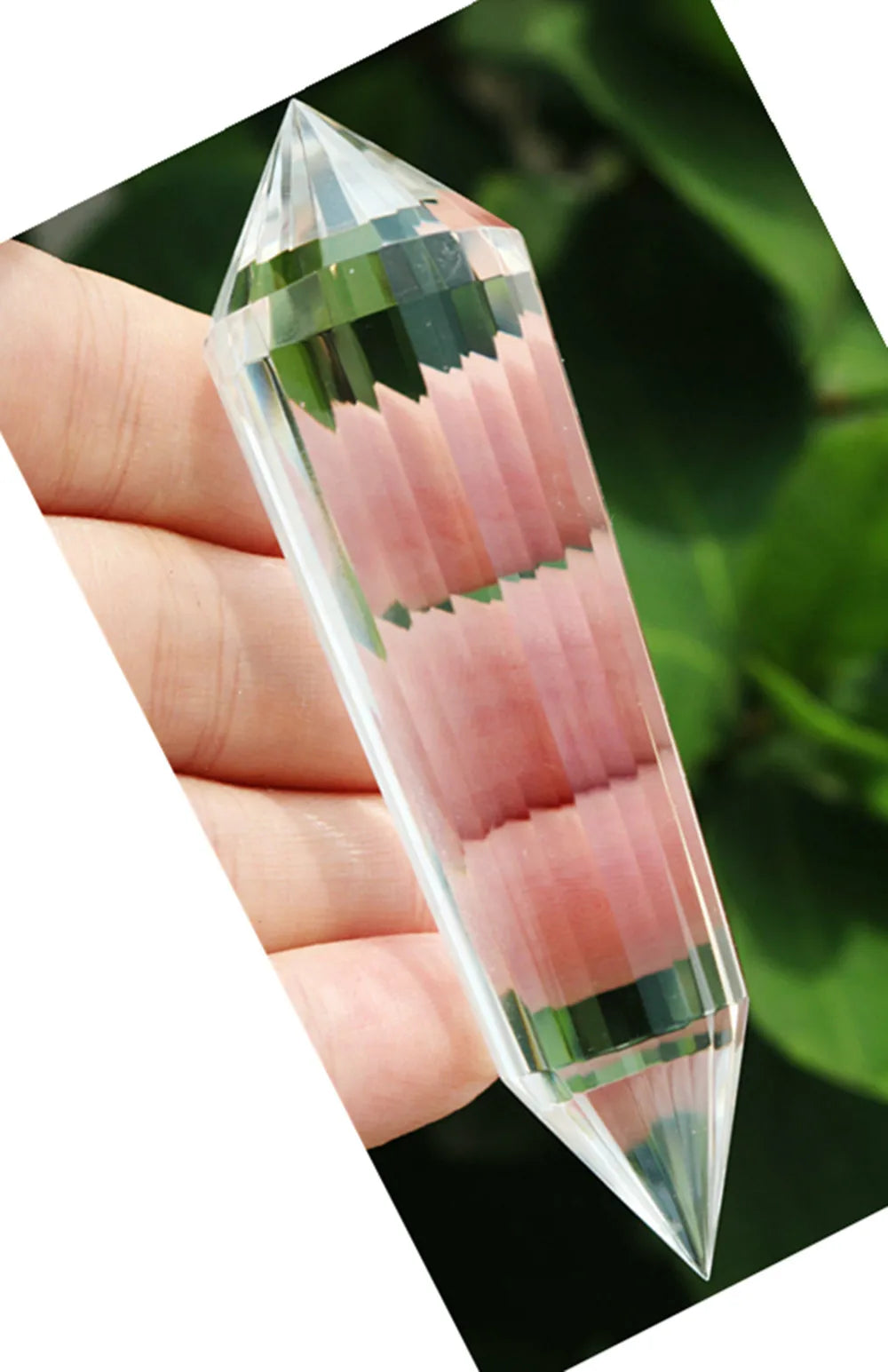 24-side natural clear quartz crystal dot wand, double-ended in lattice style