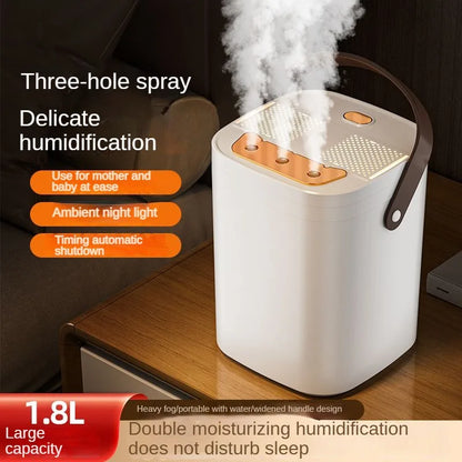 1.8L Large Capacity Humidifier with Triple Nozzle, USB Silent Aromatherapy Diffuser, Dual Filter Night Light,for Bedroom&Car