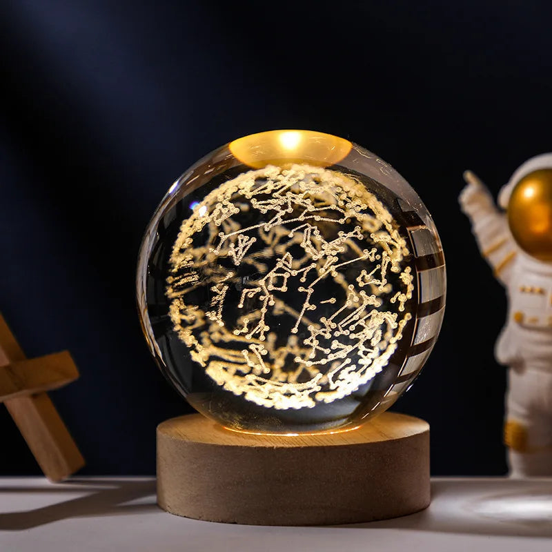 【Customized Link 】Creative Birthday Gifts 6cm Crystal Ball Night Lamp Laser Engraving USB Night Lights Home Bedroom Decroation