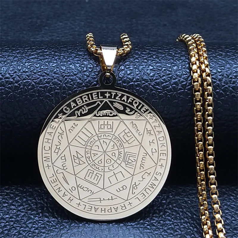 Seven Archangels Amulet Stainless Steel Necklaces Men Seal of Solomon Talisman Necklace Protection Jewelry Collar Hombre N1162S2