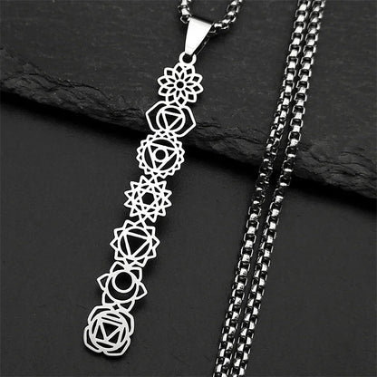 Yoga 7 Chakra Birth Flower Pendant Necklace for Women Girls Stainless Steel Gold Color Reiki Healing Amulet Jewelry Gift