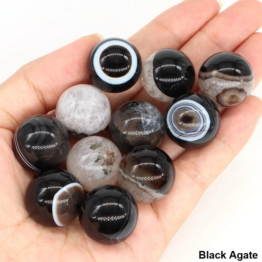 20mm Black Agate Balls Natural Stone Sphere Healing Crystal Amethyst Energy Globe for DIY Jewelry Specimen Collection Home Decor