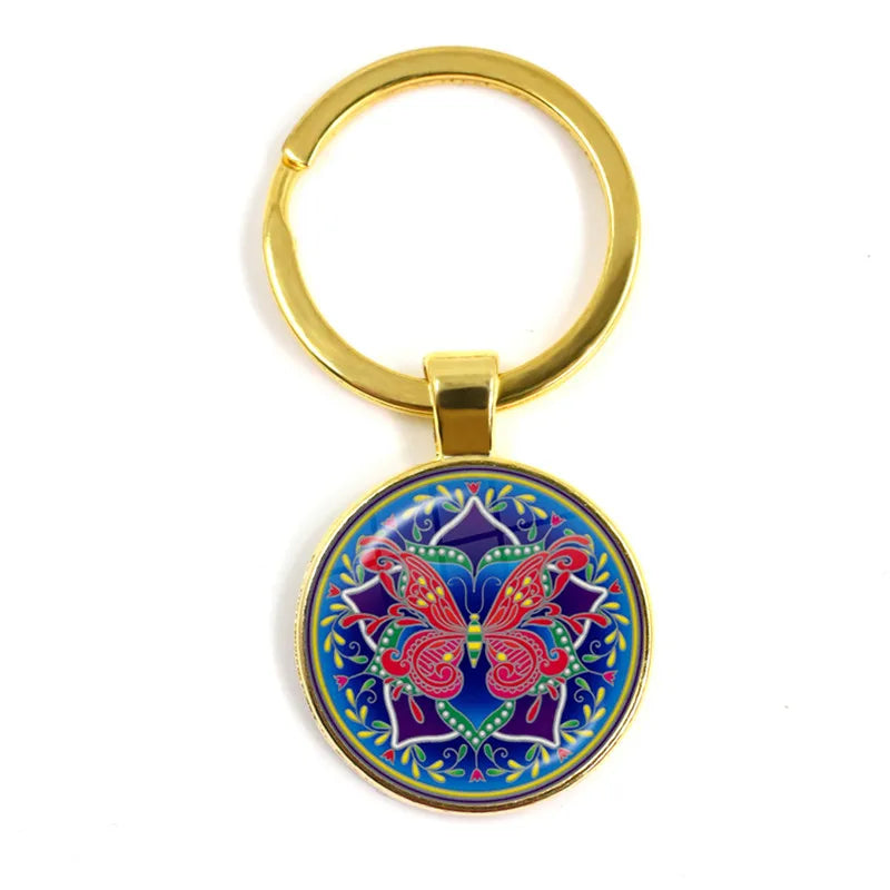 Charm Mandala Art Picture Keychain Henna Yoga Om Symbol Zen Buddhism 25mm Glass Cabochon Keyrings Keyholder For Women Men Gift