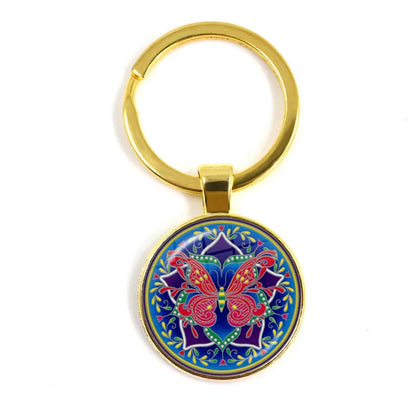 Charm Mandala Art Picture Keychain Henna Yoga Om Symbol Zen Buddhism 25mm Glass Cabochon Keyrings Keyholder For Women Men Gift
