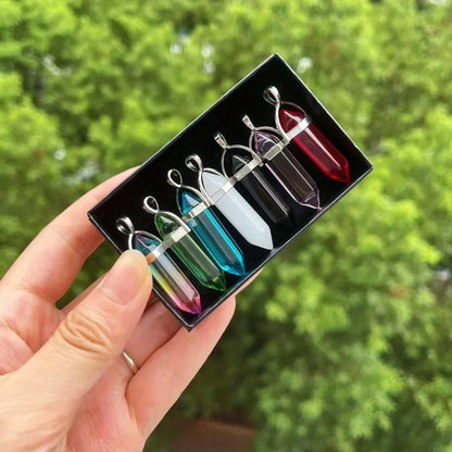 7pcs/set Bullet Shape Healing Pointed Chakra Beads Crystals For Necklace Jewelry Making Home Office Décoration Birthday Gifts