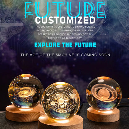 【Customized Link 】Creative Birthday Gifts 6cm Crystal Ball Night Lamp Laser Engraving USB Night Lights Home Bedroom Decroation
