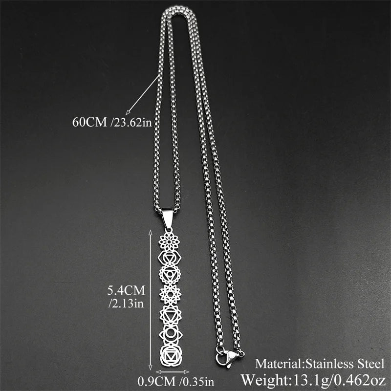 Yoga 7 Chakra Birth Flower Pendant Necklace for Women Girls Stainless Steel Gold Color Reiki Healing Amulet Jewelry Gift