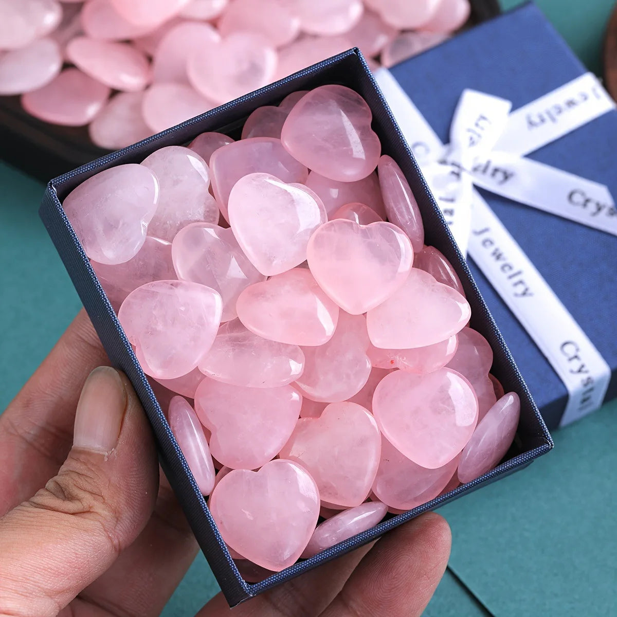 20/30/50PCS Rose Quartz Heart Natural Crystal Gift Set Polished Stones Healing Reiki Gemstone Valentine Gift For Women