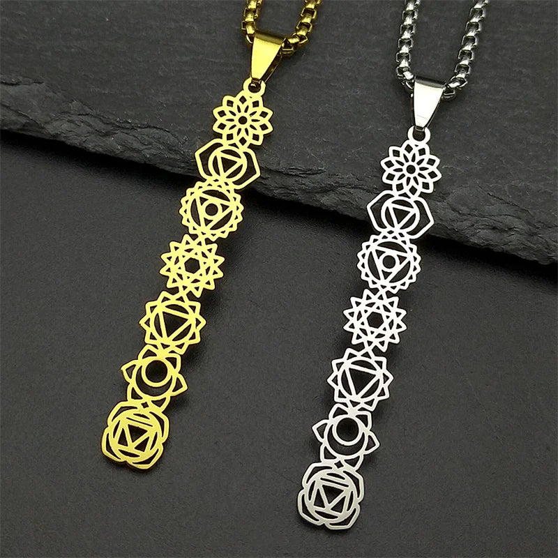 Yoga 7 Chakra Birth Flower Pendant Necklace for Women Girls Stainless Steel Gold Color Reiki Healing Amulet Jewelry Gift