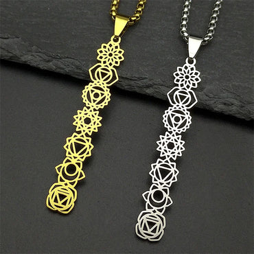 Yoga 7 Chakra Birth Flower Pendant Necklace for Women Girls Stainless Steel Gold Color Reiki Healing Amulet Jewelry Gift