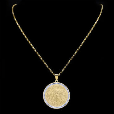 Seven Archangels Medal Angel Necklace for Women Men Stainless Steel Seal of Solomon Protection Chain Jewelry Collar NZZZ504S02