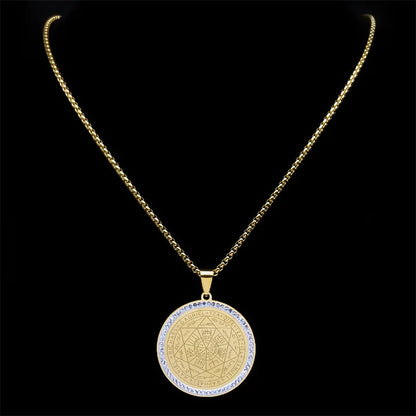Seven Archangels Medal Angel Necklace for Women Men Stainless Steel Seal of Solomon Protection Chain Jewelry Collar NZZZ504S02