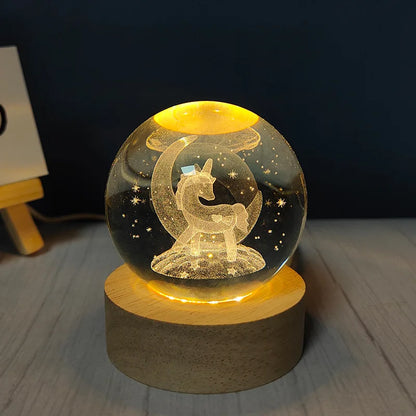 【Customized Link 】Creative Birthday Gifts 6cm Crystal Ball Night Lamp Laser Engraving USB Night Lights Home Bedroom Decroation