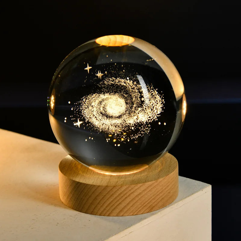 【Customized Link 】Creative Birthday Gifts 6cm Crystal Ball Night Lamp Laser Engraving USB Night Lights Home Bedroom Decroation
