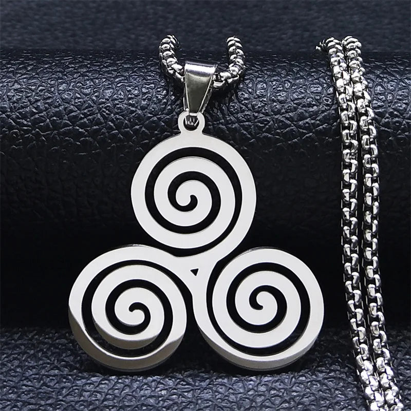 Stainless Steel Witchcraft Vortex Necklace Silver Color Viking Triskelion Celtic Knot Spiral Triskele Necklace Jewelry N7062S02