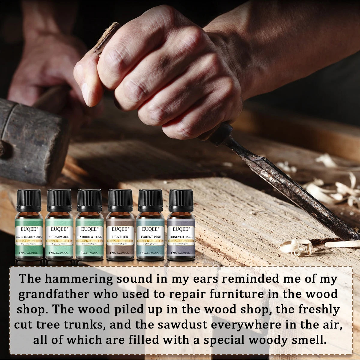 EUQEE 6PCS Aromatherapy Fragrance Oil Gift Set-10ml Cedarwood Bamboo & Teak Leather Aroma Forest Pine Fragrance Oils