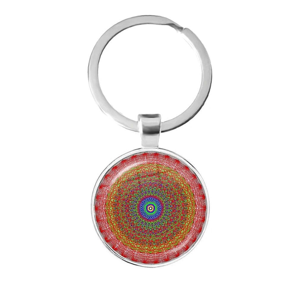 Charm Mandala Art Picture Keychain Henna Yoga Om Symbol Zen Buddhism 25mm Glass Cabochon Keyrings Keyholder For Women Men Gift