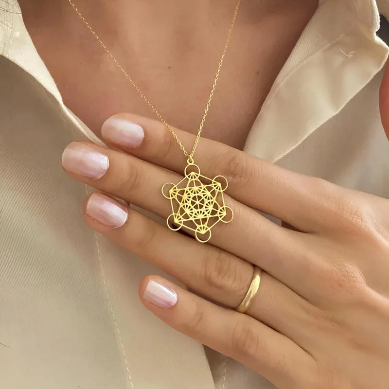 Seal Of Archangel Metatron Pendant Necklace Stainless Steel Sacred Geometry Hexagram Amulet Jewelry
