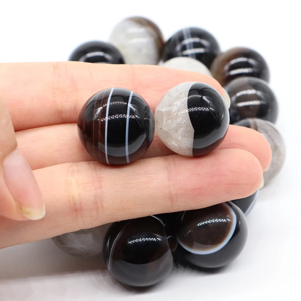 20mm Black Agate Balls Natural Stone Sphere Healing Crystal Amethyst Energy Globe for DIY Jewelry Specimen Collection Home Decor