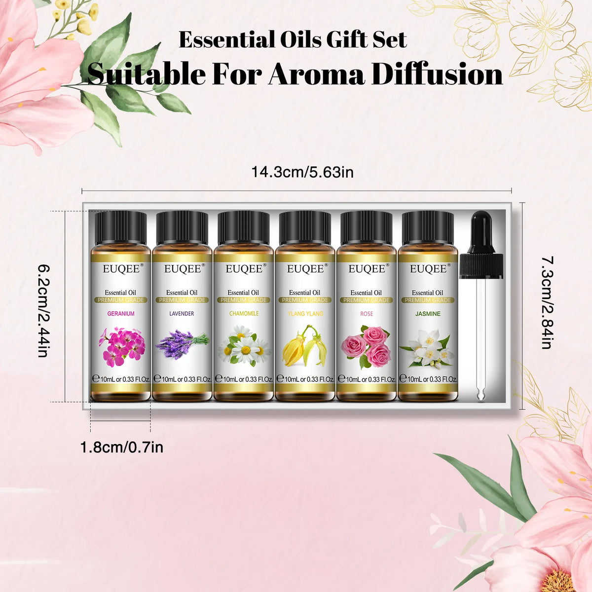 EUQEE Essential Oils Set 6 Bottles 10ml Pure Natural Aromatherapy Oils for Humidifier Diffusers Making Candle Soap Air Freshener