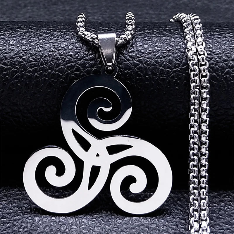 Stainless Steel Witchcraft Vortex Necklace Silver Color Viking Triskelion Celtic Knot Spiral Triskele Necklace Jewelry N7062S02