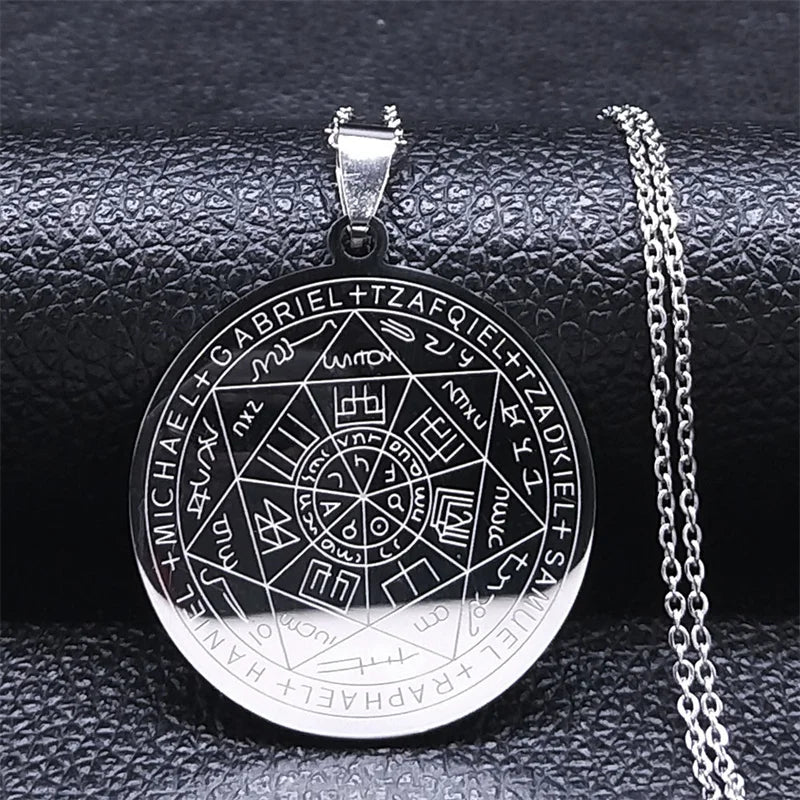 Seven Archangels Amulet Stainless Steel Necklaces Men Seal of Solomon Talisman Necklace Protection Jewelry Collar Hombre N1162S2
