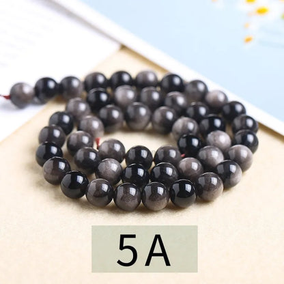 Natural Stone Golden Black Obsidian Bead Shinny Round Loose Gemstone Bead for Jewelry Making Diy Bracelet Necklace Accessory 15"