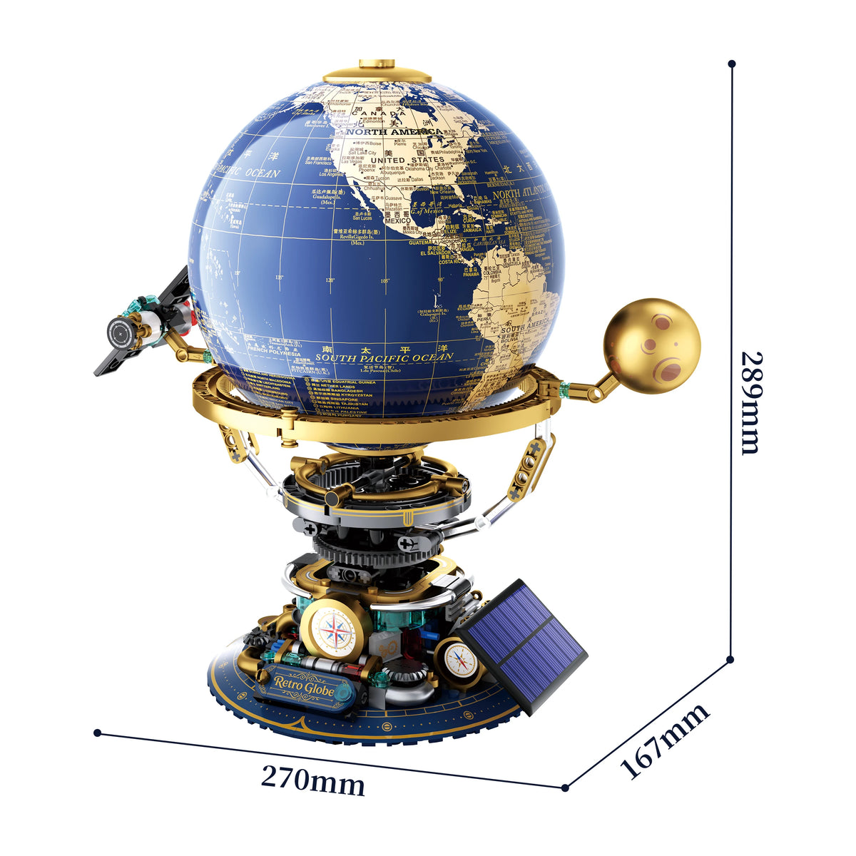 JAKI Steampunk Solar Globe Model Assembly Kit, High-Brick Small Particle Building Blocks, Aerospace Toys Ornament, Birthday Gift