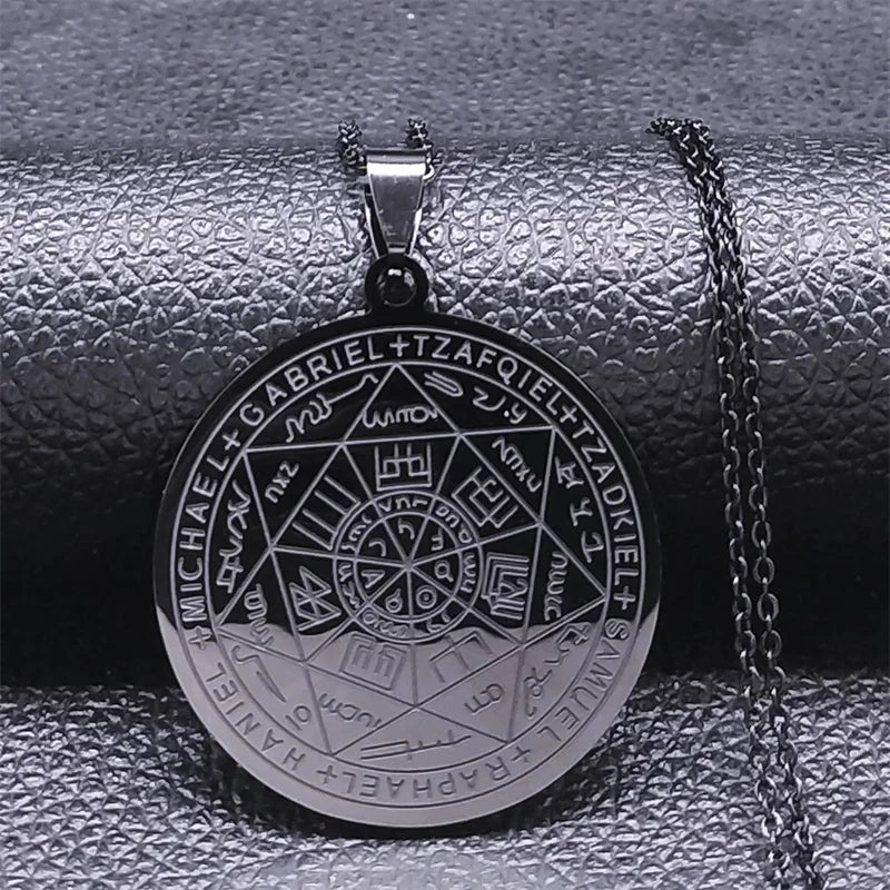 Seven Archangels Amulet Stainless Steel Necklaces Men Seal of Solomon Talisman Necklace Protection Jewelry Collar Hombre N1162S2