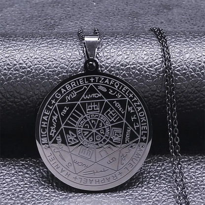 Seven Archangels Amulet Stainless Steel Necklaces Men Seal of Solomon Talisman Necklace Protection Jewelry Collar Hombre N1162S2