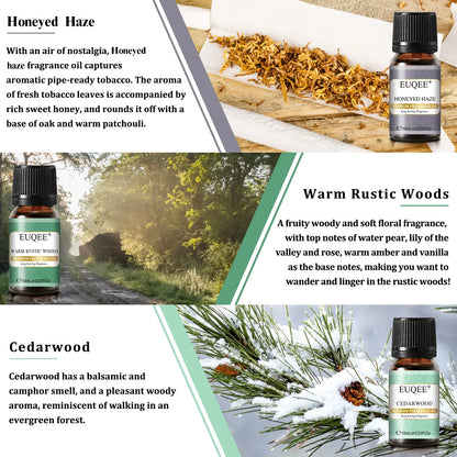 EUQEE 6PCS Aromatherapy Fragrance Oil Gift Set-10ml Cedarwood Bamboo & Teak Leather Aroma Forest Pine Fragrance Oils