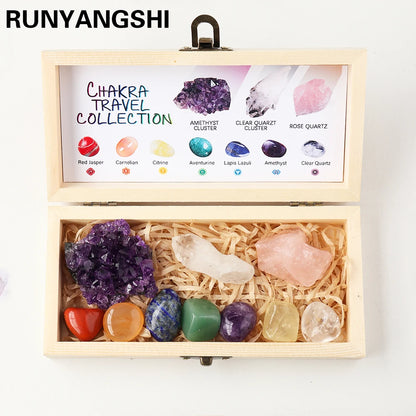 Natural Healing Crystal Set Amethyst Cluster Carnelian Rose Quartz Rough Stone Wooden Box Set For Witchcraft Supplies Home Decor