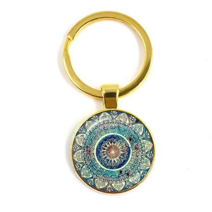 Charm Mandala Art Picture Keychain Henna Yoga Om Symbol Zen Buddhism 25mm Glass Cabochon Keyrings Keyholder For Women Men Gift