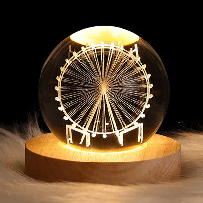 【Customized Link 】Creative Birthday Gifts 6cm Crystal Ball Night Lamp Laser Engraving USB Night Lights Home Bedroom Decroation