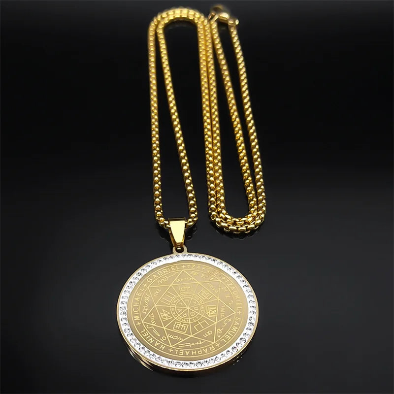 Seven Archangels Medal Angel Necklace for Women Men Stainless Steel Seal of Solomon Protection Chain Jewelry Collar NZZZ504S02