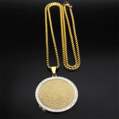Seven Archangels Medal Angel Necklace for Women Men Stainless Steel Seal of Solomon Protection Chain Jewelry Collar NZZZ504S02