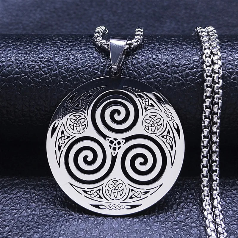 Stainless Steel Witchcraft Vortex Necklace Silver Color Viking Triskelion Celtic Knot Spiral Triskele Necklace Jewelry N7062S02