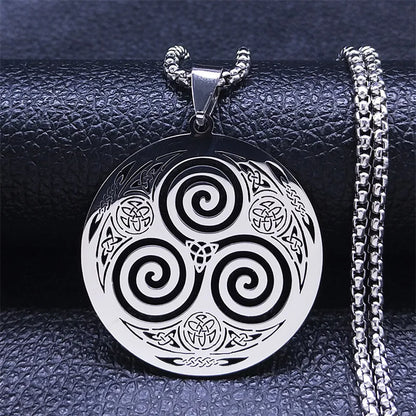 Stainless Steel Witchcraft Vortex Necklace Silver Color Viking Triskelion Celtic Knot Spiral Triskele Necklace Jewelry N7062S02